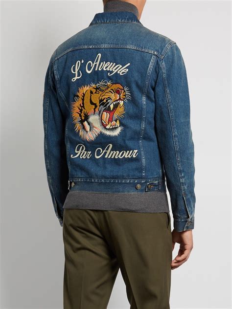 tiger gucci jacket|Gucci tiger denim jacket.